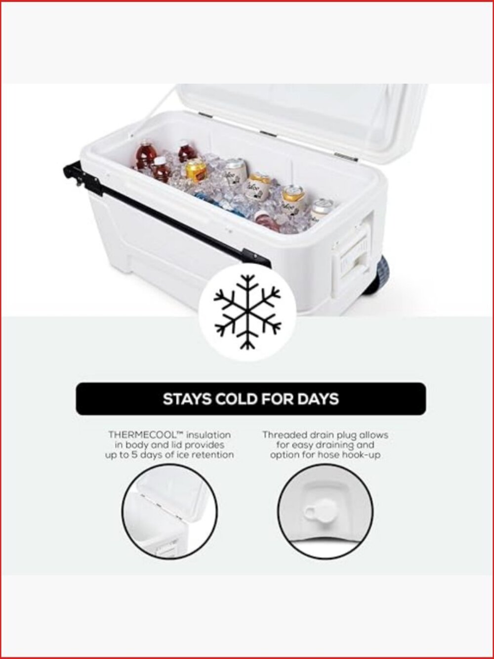 110 Qt Wheeled Cooler with Telescoping Handle, Holds 168 Cans - Picture 4 of 6
